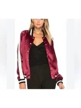 Lovers + Friends Women's Revolve Nomad Bomber Jacket Maroon Black Size Large
